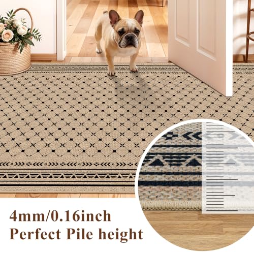 Washable 3x6 Runner Rug Kitchen: Non Slip Faux Jute Lattice Diamond Pattern