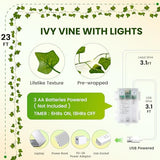 Ivy Vine String Lights, 23FT 73 LED Pre-Wrapped Faux Ivy Garland with Fairy Lights, USB & Battery Powered Leaf Lights for Bedroom Wall, Dorm Room, Classroom Decor, Warm White