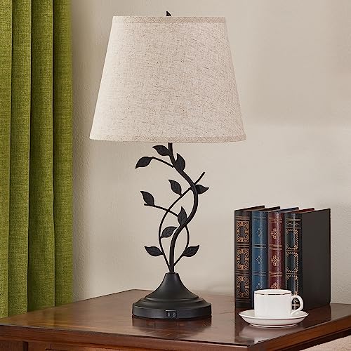 Kakanuo Table Lamp for Bedside, Lamp for Living Room with USB-A and USB-C Charging Ports, Traditional Tall Bedroom Lamp for End Table