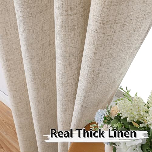 Tollpiz Short Linen Curtains Bedroom Rod Pocket Semi Sheer Curtain Burlap Light Filtering Thick Linen Drapes for Living Room, 38 x 45 inches Long, Natural, Set of 2 Panels