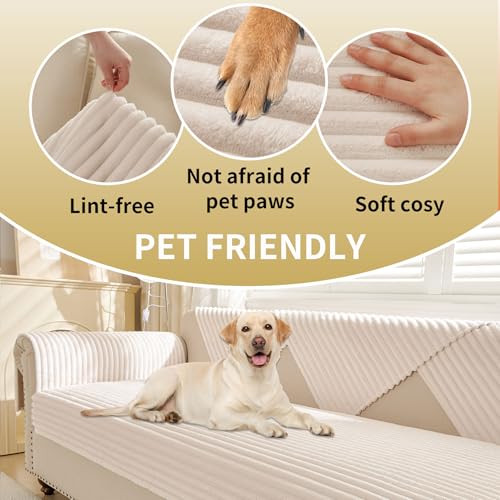 HAOMAIJIA Waterproof Couch Cover for Dogs Washable,Faux Fur Pet Couch Covers for Sofa,Soft Dog Bed Cover Non-Slip Couch Covers for 3 Cushion Couch Sofa Pet Friendly (Off White, 35" x 74")