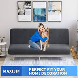 MAXIJIN Velvet Futon Cover Full Size Stretch Futon Mattress Cover Thick Soft Armless Sofa Bed Slipcover Plush Couch Furniture Protector with Elastic Bottom, Machine Washable (Gray)