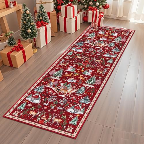 Christmas Runner Rug 2x6 Non Slip Washable Runners for Hallways Xmas Snowflake Holiday Decor Kitchen Rugs Soft Low Pile Indoor Throw Rug Carpet Laundry Room