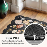 2x8ft Scalloped Hallway Runner Rug – Non-Slip Washable Boho Floral Carpet Runner for Kitchen, Bathroom, Bedroom & Entryway – Soft Low-Pile Thin Rug with Rubber Backing (Black, 2x8)