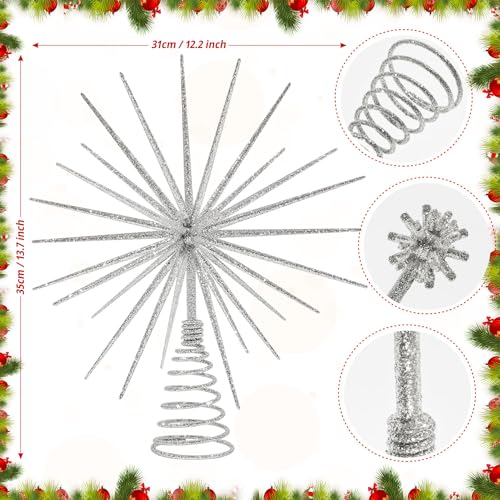 13.7 Inch Silver Christmas Tree Topper - 3D Burst Silver Tree Topper, Exploding Star Christmas Tree Decorations