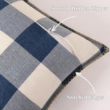 decorUhome Fall Buffalo Plaid Check Throw Pillow Covers 18x18 Set of 2 Outdoor Linen Decorative Farmhouse Gingham Coastal Pillow Covers with Stitched Edge for Bed Couch Sofa, Navy Blue and White