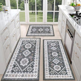 HEBE Boho Kitchen Rugs Set of 3, Non Slip Washable Kitchen Mats for Floor