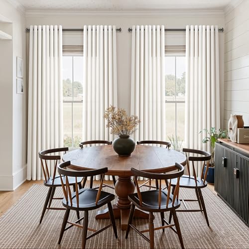 Natural Cream Linen Curtains 84 Inch Length 2 Panels for Living Room Bedroom, Light Filtering Sheer Curtains 84 Inches, Modern Farmhouse Grommet Semi Sheer Soft Privacy Drapes