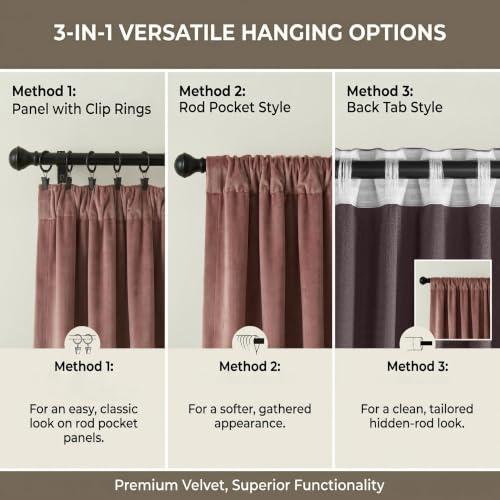 NICETOWN Dusty Rose Pink Blackout Velvet Curtains for Girls Room 84 inch Long - Privacy Protection Light Blocking Drapes for Living Room, Gifts for Mom, W52” x L84, 2 Panels