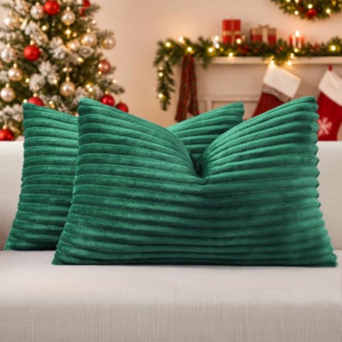 Simmore Christmas Soft Green Flannel Throw Pillow Covers 12X20 Set of 2