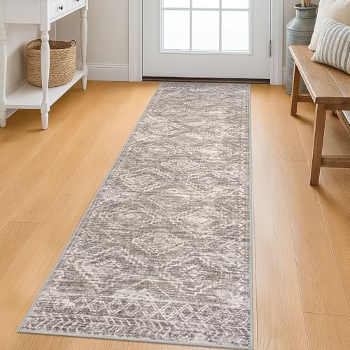 Washable Runner Rug 2x6 ft Non Slip Hallway Runners, Mauve Taupe