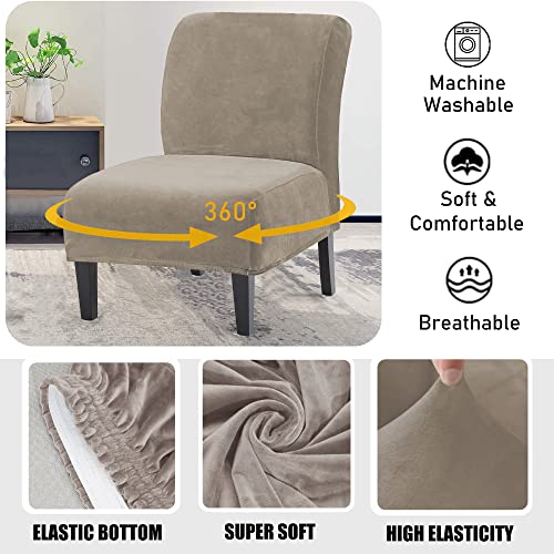 Armless Accent Chair Slipcovers, Thick Velvet Slipper Accent Chair Covers for Living Room/Hotel Oversized Big Chairs, Removable Furniture Protector with Elastic Bottom, Machine Washable (Taupe)