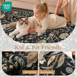4x6 Area Rug, Washable Vintage Floral Rug for Living Room, Black