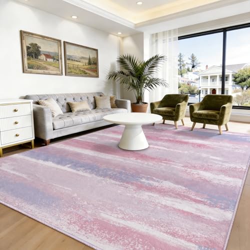 9x12 Area Rugs for Living Room, Pink Modern Abstract Rugs