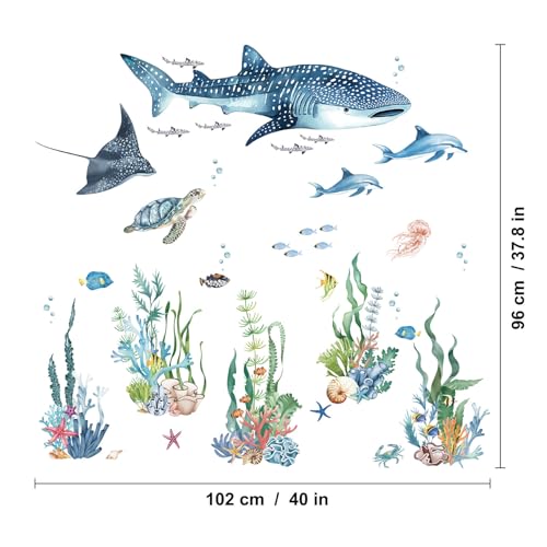 Ocean Animal Wall Decals,Large Sea Creature Wall Stickers,Under The Sea Fish Wall Art Decor for Kids Bathroom, Bedroom, Nursery, Living Room