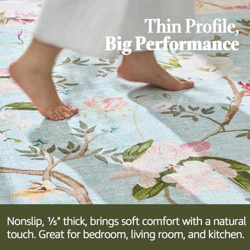 jinchan 3x8 Washable Hallway Runner Rug, Chinoiserie Floral, Blue/Pink