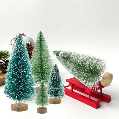 30PCS Bottle Brush Christmas Trees Mini Bottle Brush Trees with Wood Base Tabletop Small Christmas Village Tree, Xmas Holiday Decor