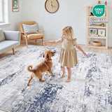 6x9 Area Rugs for Living Room Large Washable Abstract Rug Night Blue/Grey
