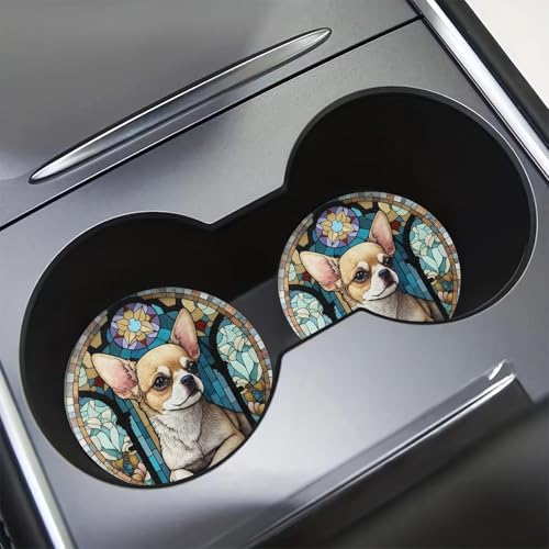 2pcs Adorable Chihuahua Dog Patterned Art Decorative Cup Coasters | Non-Slip and Heat-Insulated, for Beverage Cups, Suitable for Both Men and Women