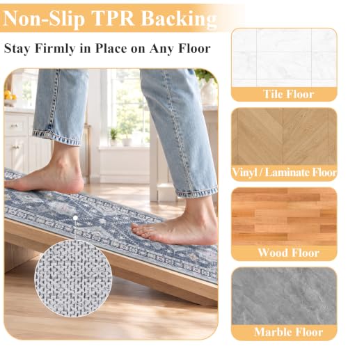 HEBE Boho Kitchen Rugs Set of 3, Non Slip Washable Kitchen Mats for Floor