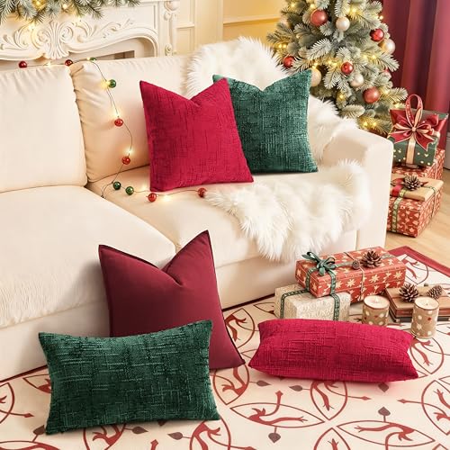 decorUhome Christmas Textured Chenille Throw Pillow Covers 18x18 Set of 2