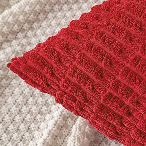 MIULEE Pack of 2 Christmas Red Corduroy Decorative Throw Pillow Covers 18x18 Inch Soft Boho Striped, 18x18 Pillow Inserts Pack of 2 Down Alternative Decorative Feather Throw Pillow Inserts for Sofa Be