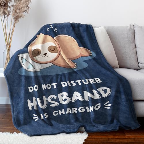 Leebbsin Funny Gifts for Husband Fathers Day, Husband Birthday Gift, Husbands is Charging Sloth Blanket, Anniversary Wedding Gifts for Husbands from Wife, Gift for Him Christmas 60" x 50"