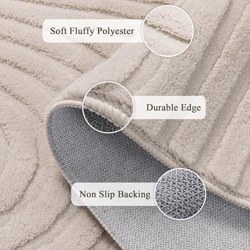 SHACOS Soft Cozy Fluffy Arch High Low Pile Runner Rugs 3x10 ft Non Slip Washable Scandinavian Minimalist Area Rug Runner Modern Carpet for Living Room Hallway Bedroom Bathroom Kitchen, Beige