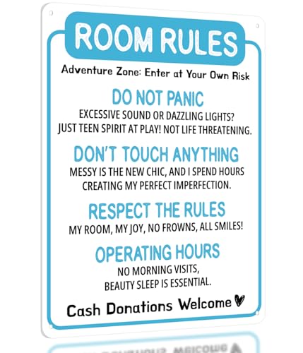 Funny Room Rules Sign - Cute Blue Room Decor for Teen Girls Bedroom, Preppy Aesthetic Room Decorations, Cute Teenage Door Sign & Fun Gifts for Birthday and Holidays Baby Blue Room Decor for Girls