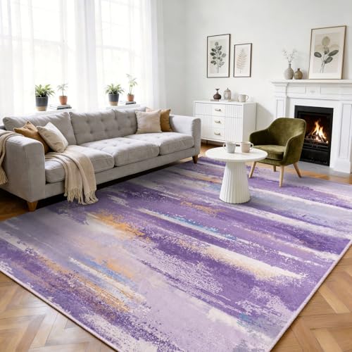 8x10 Area Rugs for Living Room, Modern Abstract Rugs Purple