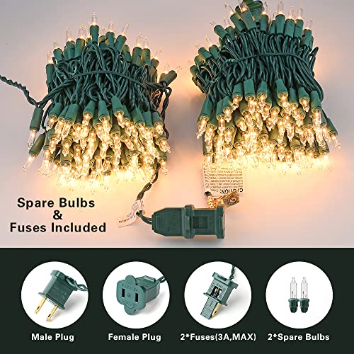 ODEETRONIC Christmas Lights, 21.63ft 100 Count Incandescent Clear Christmas Lights, UL Certified Outdoor Mini Clear Light Connectable, Green Wire Tree Light Indoor for Home Party Decor, Warm White