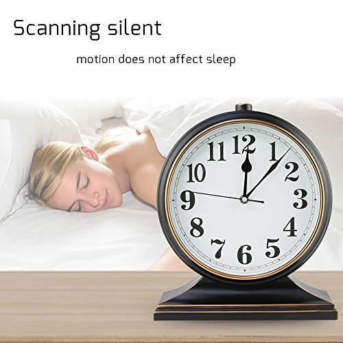 Silent Desk Clock - European Style Retro Clock with 10 Inch Dial, Easy to Read for Living Room or Bedroom