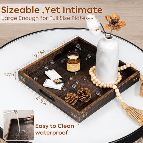 Serving Tray with Handles,Wood Decorative Tray,Square Large Serving Platter