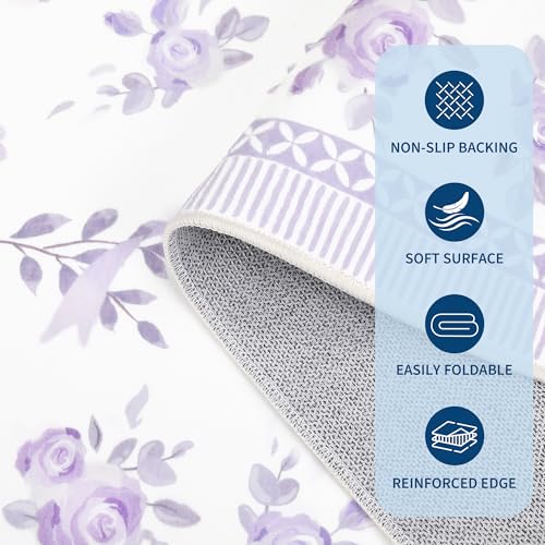GarveeHome Purple Bow Rugs for Bedroom Girls, 4x6 Rug for Living Room with Soft Low Pile, Floral Washable Lavender Area Rug for Nursery Kids Playroom Dorm Office Carpet Bow Decor