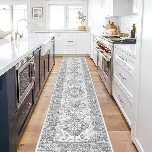 Pauwer Hallway Runner Rug 2'6'' x 12',Washable Kitchen Runner, Vintage Grey