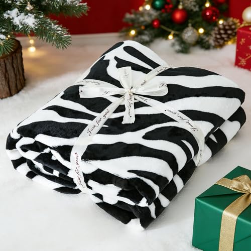 PU MEI Fuzzy Flannel Throw Blanket for Sofa, Couch, Bed, Black and White Zebra Print Blanket Animal - Lightweight Double Sided Cozy Super Soft Blankets, 50" x 60" inches