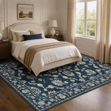 jinchan 8x10 Traditional Floral Area Rug, Large Washable Rug, Midnight Blue