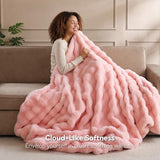 Smoofy Faux Fur Throw Blanket for Couch - Blush Pink Super Soft Cozy Bubble Blanket, Fluffy Plush Fuzzy Throw for Sofa & Bed, Thick Lightweight Warm Blanket, Luxury Aesthetic Gift for Women 50"x60"