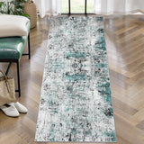 2x6 Runner Rugs for Hallway Kitchen, Modern Abstract Washable Teal