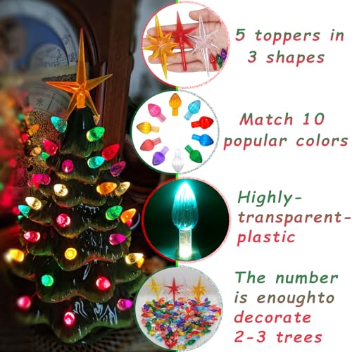 Ceramic Christmas Tree Replacement Lights/Bulbs, Ceramic Tree Medium Multicolor Twist Light Ornaments(117 Bulbs+5 Topper Star)