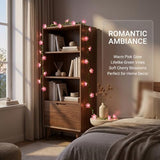 Cherry Blossom Decor Flower String Lights Vines with Fairy Lights Christmas, 30 LED Copper with Remote Control Battery Operated Pink Flower Garland Leaf for Locker,Bedroom, Wall,Christmas Decorations