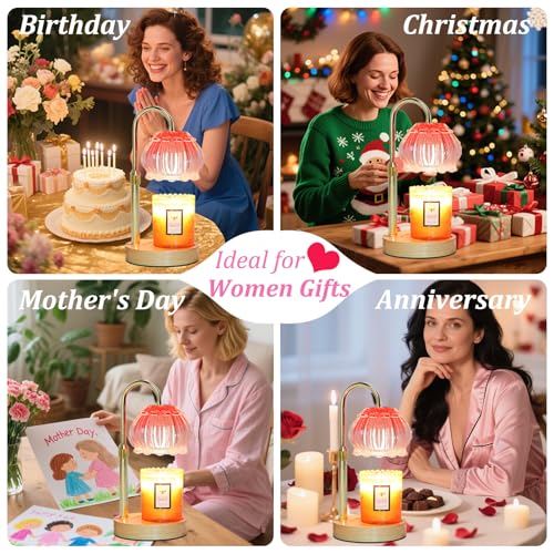 HAIDOLIANG Candle Warmer Lamp with Timer - Adjustable Height and Stepless Dimmable, Birthday Gifts for Women/Mom, Flower - Unique Teacher Appreciation Gifts (Pink)
