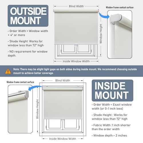 AOSKY Cordless Roller Shades Blackout Blinds for Windows Room Darkening Rolled Up Shades with Spring System, UV Protection Window Shades Door Blinds for Home and Office (23" W x 72" H, Ivory)