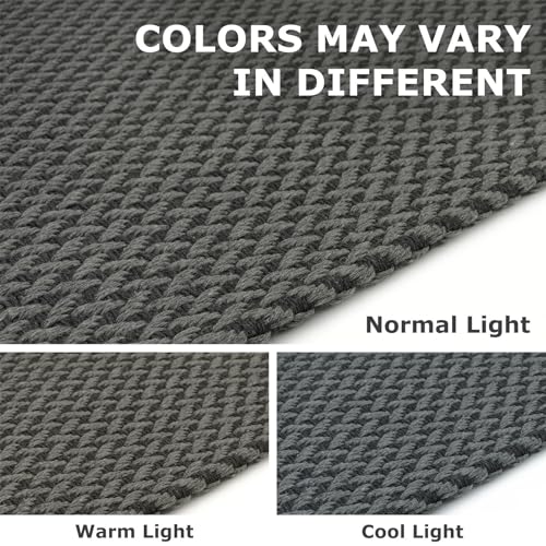 Washable Runner Rug 2x6 Non Slip Runners for Hallways Entryway Runner Indoor, Kitchen Rugs Woven Cotton Floor Carpet for Kitchen Hall Entrance Bedroom, Grey/Black