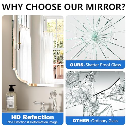 Silver Wall Mirror-Beveled Edge Frameless Mirror for Bathroom, Vanity, Bedroom, Rectangle Mirrors （32X24inch）