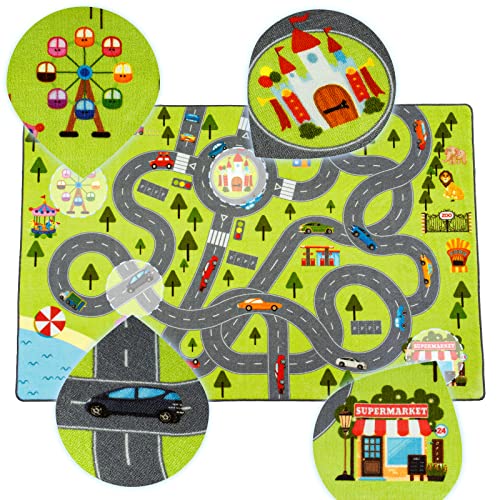 HOMORE Kids Play Mat Rug,Kids Carpet for Children Bedroom Play Room 4x6 FT | 48x76inch Fun and Educational City Rug for Hot Wheels Track Racing Playroom Rug