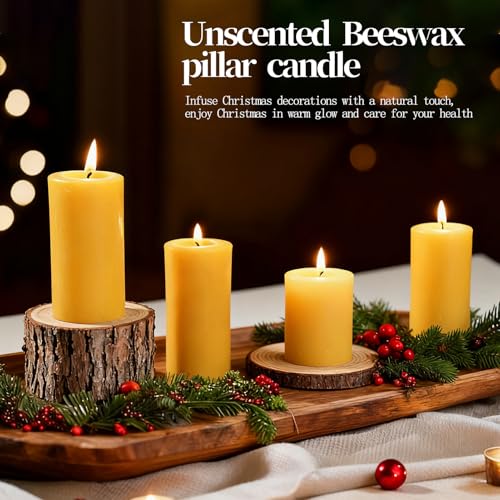 Beeswax Pillar Candles Set of 2, 70 Hours Long Burning, 100% Natural Beeswax Candles for Emergency, Pure Bees Wax for Home, Smokeless & Dripless