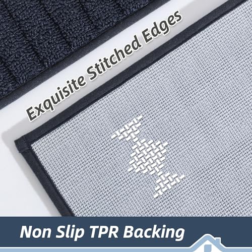 BEQHAUSE-Kitchen-Rugs-and-Mats Non Slip Kitchen Runner Rug Absorbent Kitchen Mats for Floor Machine Washable Kitchen Floor Mat,Navy Blue 24”x71”