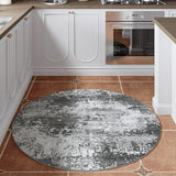 Round Area Rugs 4ft Washable Grey Circle Rug for Entryway Kitchen, Non Slip Soft Low Pile Stain Resistant, Boho Circular Carpet for Living Room Bedroom Dorm Dining Room Table, Abstract Gray