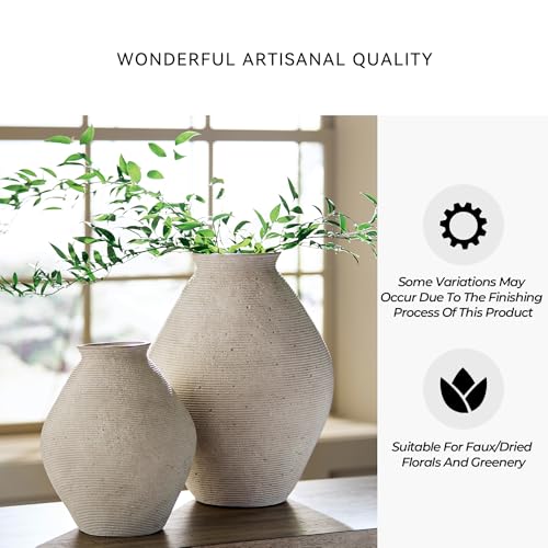Signature Design by Ashley Hannela 12" Modern Distressed Polyresin Vase, Antique Tan